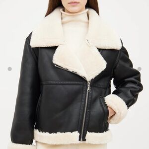 Frame Denim Black and Cream Bomber Jacket